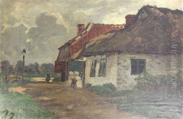 Dorf Mit Reetgedeckten Hausern by Carl Rodeck