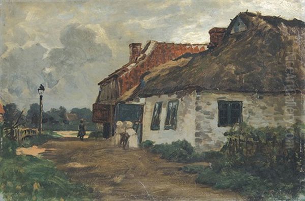 Dorf Mit Reetgedeckten Hausern by Carl Rodeck