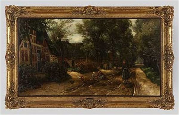 Belebte Dorfstrase Oil Painting by Carl Rodeck