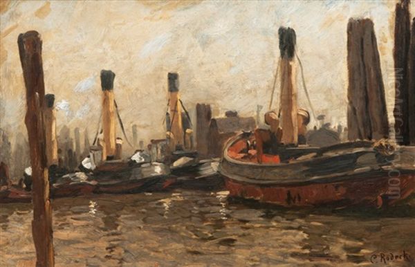 Tug Boats Oil Painting by Carl Rodeck