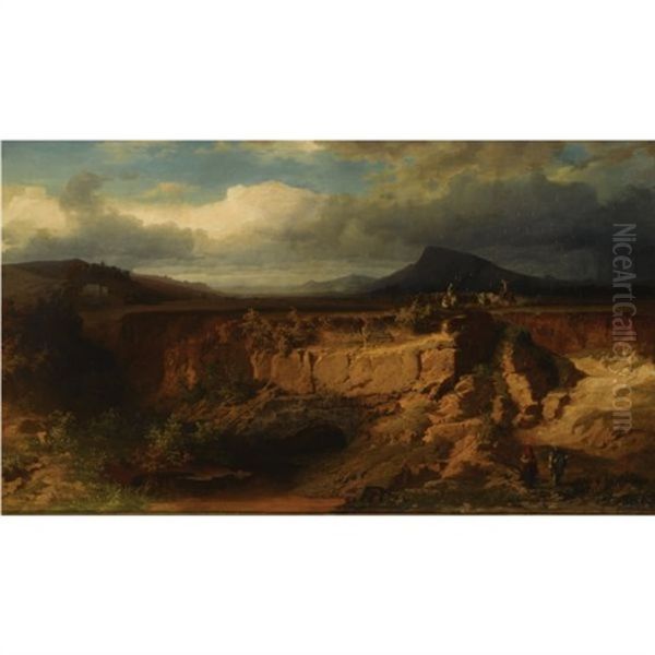 Travellers In A Landscape Oil Painting by Carl Rodeck