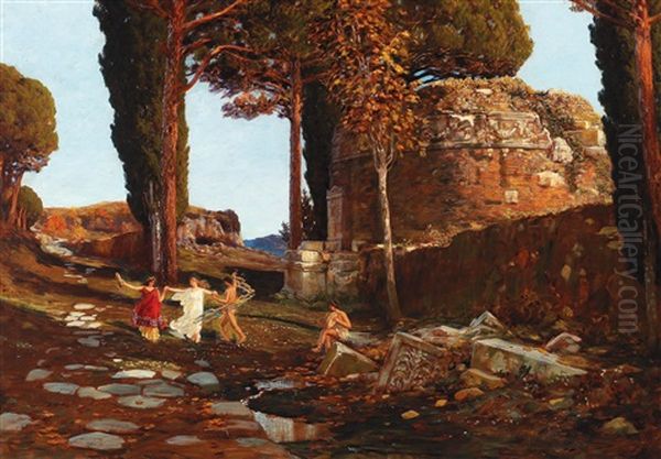 Bachantes Near Rome Oil Painting by Max Roeder