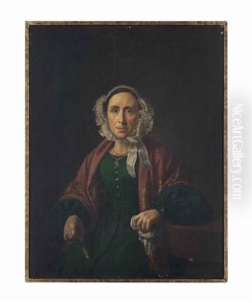 Portrait Of A Lady, Three-quarter-length, Seated, In A Green Dress... And A Portrait Of A Man, Three-quarter-length, Seated At His Writing Desk (pair) Oil Painting by Vicente Rodes Y Aries