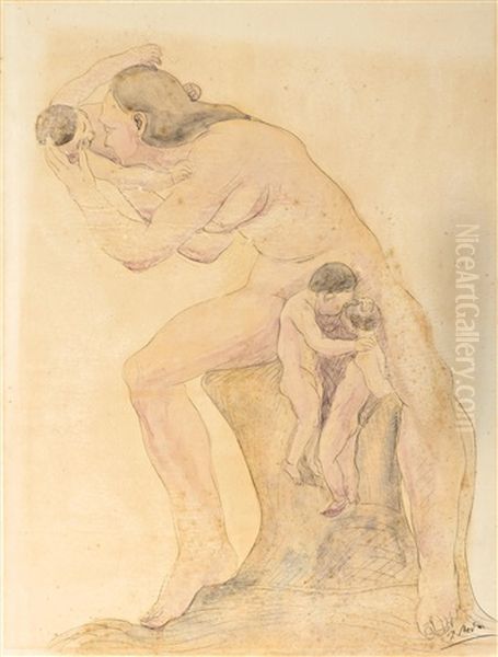 Mutter Und Kinder Oil Painting by Auguste Rodin