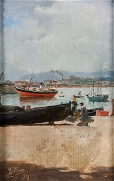 Bascas En El Puerto Oil Painting by Eugenio Oliva Rodrigo