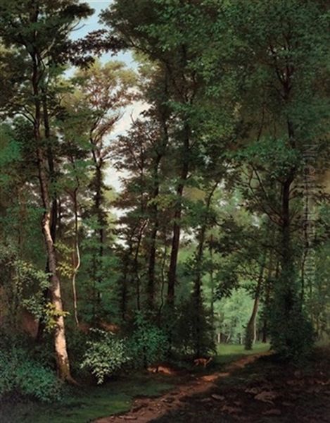 Rotwild Auf Einer Waldlichtung Oil Painting by Georges Rodrigues