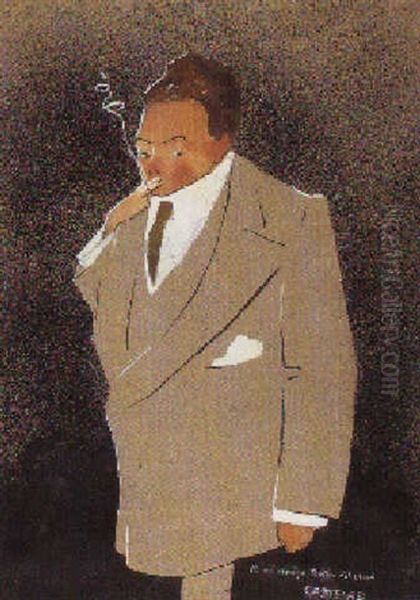 Hombre Fumando Oil Painting by Alfonso Rodriguez Castelao