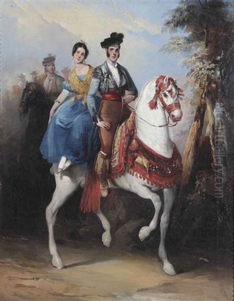 A Horse Ride Oil Painting by Manuel Rodriguez De Guzman