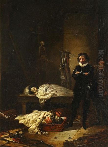 Interior Scene With Doctor And Cadavers, 1894 Oil Painting by Jose Maria Rodriguez De Losada