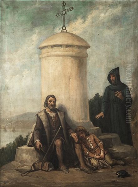 Cristobal Colon Con Su Hijo En La Rabida Oil Painting by Jose Maria Rodriguez De Losada