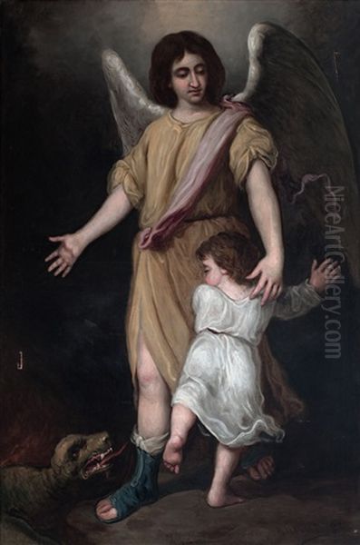 Tobias Y El Angel Oil Painting by Jose Maria Rodriguez De Losada