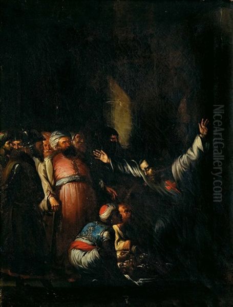 Almanzor Muestra Las Cabezas De Los Siete Infantes De Lara A Su Padre Gonzalo Gustioz Oil Painting by Jose Maria Rodriguez De Losada