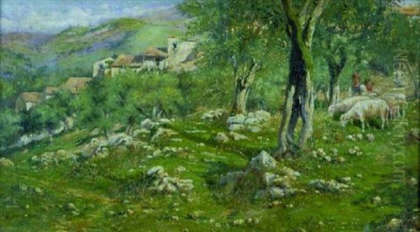 Landscape With Sheep Grazing, Matanzas Province, Cuba Oil Painting by Antonio Rodriguez Morey