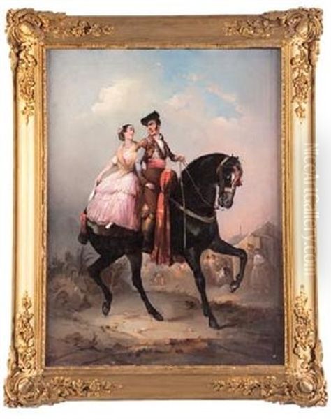 Pareja Galante A Caballo Oil Painting by Manuel Rodriguez