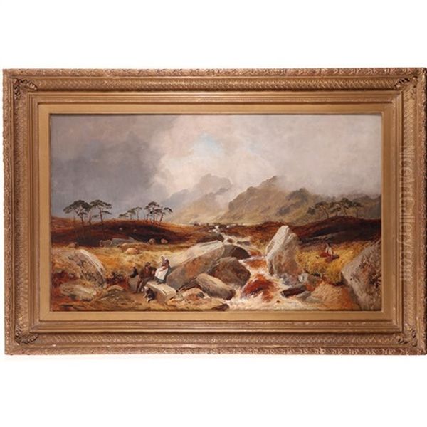 Rustics Resting By A Highland Stream Oil Painting by Clarence Henry Roe