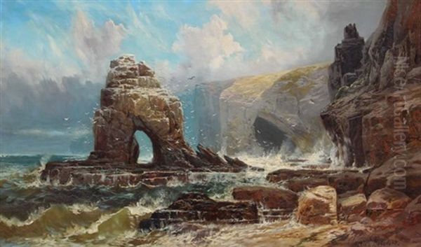 Coastal Scene With Grotto Off Coast Of Italy Oil Painting by Clarence Henry Roe