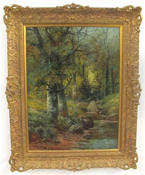 Sketching By A Woodland Brook Oil Painting by Clarence Henry Roe