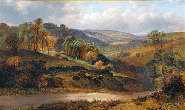 Panoramic Landscape With Hilltop Village In The Distance Oil Painting by Clarence Henry Roe