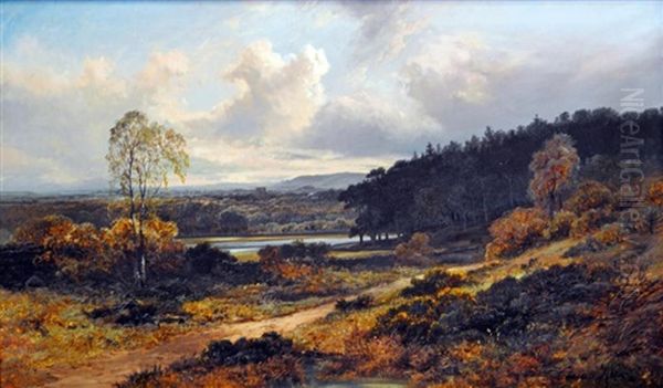 Panoramic River Valley Scene With Castle Tower In The Centre by Clarence Henry Roe