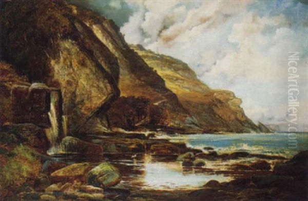 A Rocky Coastline Oil Painting by Clarence Henry Roe