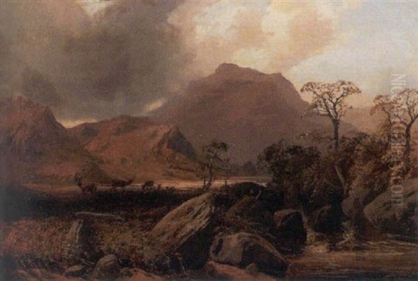 Landscape With Deer Oil Painting by Clarence Henry Roe