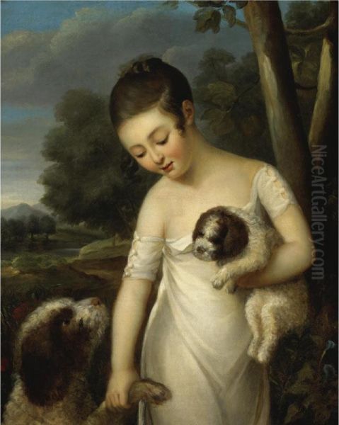 Young Girl With Dogs Oil Painting by Vladimir Lukich Borovikovskii