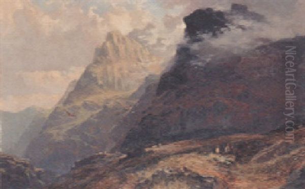 Shepherds In A Highland Landscape Oil Painting by Clarence Henry Roe