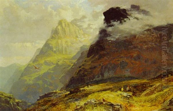 Shepherds In A Highland Landscape Oil Painting by Clarence Henry Roe