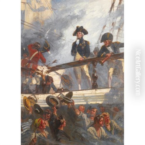 Close Action: Nelson At Trafalgar, 1805 Oil Painting by Fred Roe