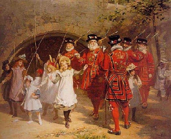 Beating The Bounds - Tower Of London Oil Painting by Fred Roe