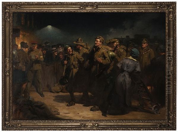 The Return Of The Victors, Waterloo Station Oil Painting by Frederick Rushing Roe