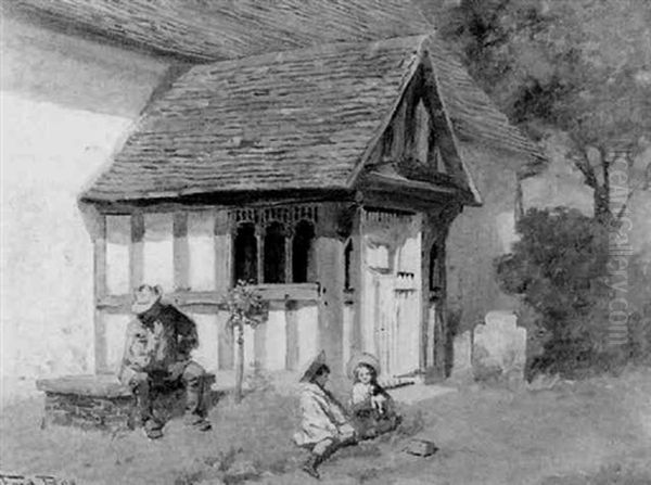 The Old Church Porch Oil Painting by Frederick Rushing Roe