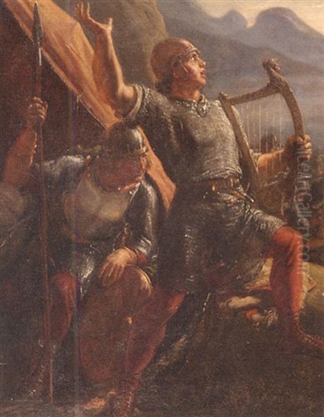 Viking With A Harp Oil Painting by Holger Peter Roed