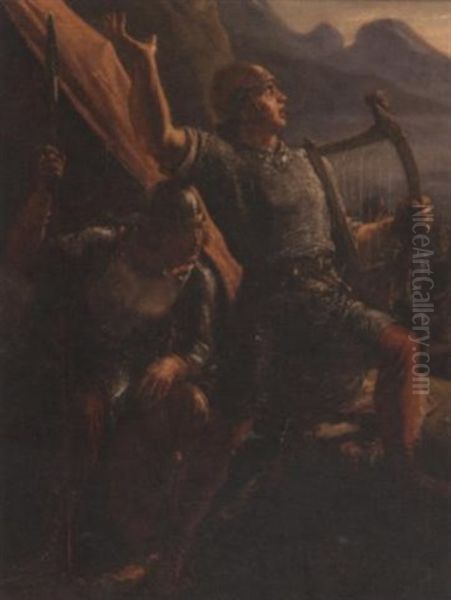 Viking With A Harp Oil Painting by Holger Peter Roed