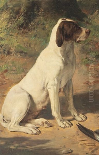 A Danish Pointer Oil Painting by Jorgen Roed