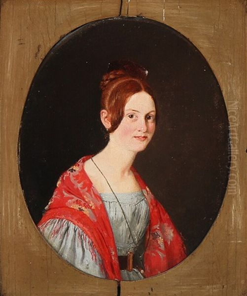 Portrait Of A Lady In A Grey Dress And Floral Silk Shawl Oil Painting by Jorgen Roed