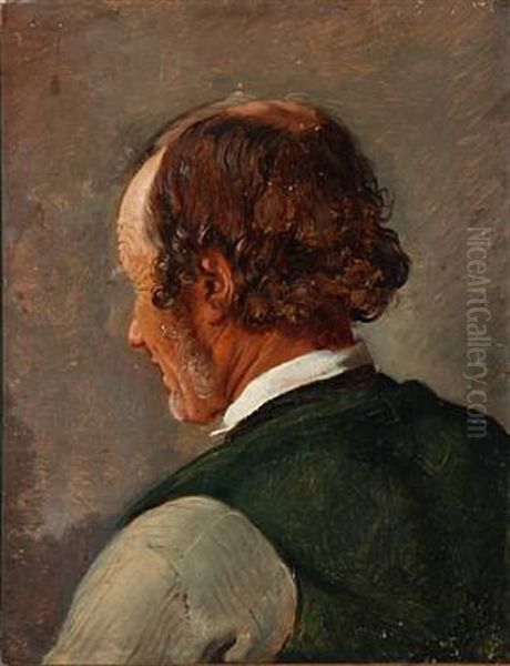 A Man Seen Back-turned Oil Painting by Jorgen Roed