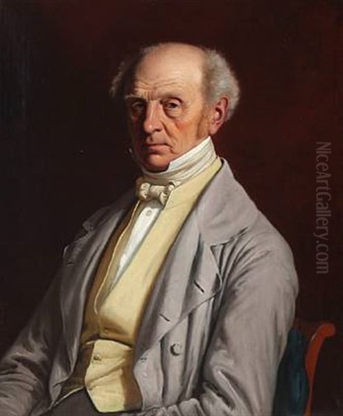 Portrait Of Merchant Hans Puggaard (1788-1866) With A Yellow Waistcoat And A Light Brown Jacket by Jorgen Roed