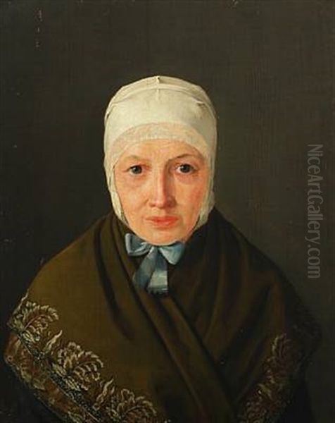 Portrait Of A Woman With Bonnet And Shawl Oil Painting by Jorgen Roed