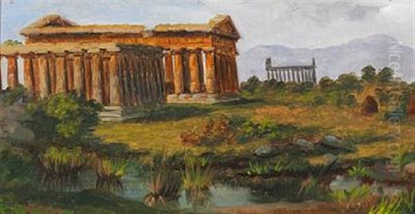 The Temples Of Paestum Oil Painting by Jorgen Roed