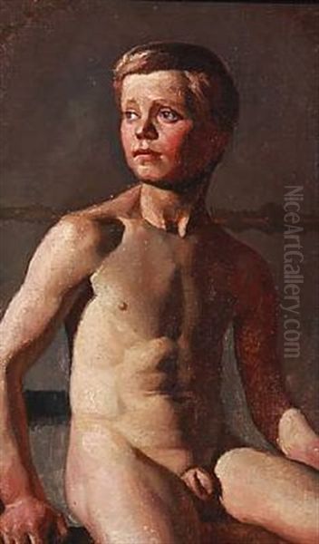 Academy Study Of A Nude Boy Oil Painting by Jorgen Roed