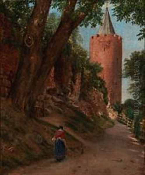 Summer Day At Gasetarnet (the Goose Tower) In Vordingborg, Denmark Oil Painting by Jorgen Roed