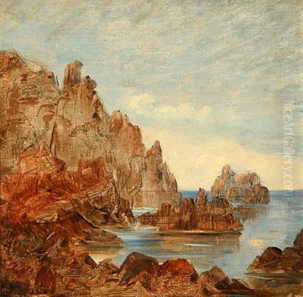 Coastal Scene From Capri, Italy (study) Oil Painting by Jorgen Roed