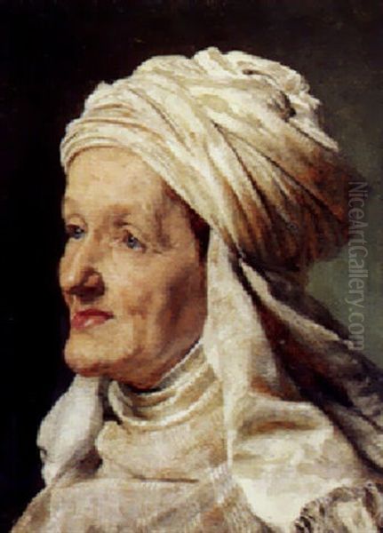 Portraet Af En Dame Med Handlagt Turban Oil Painting by Jorgen Roed