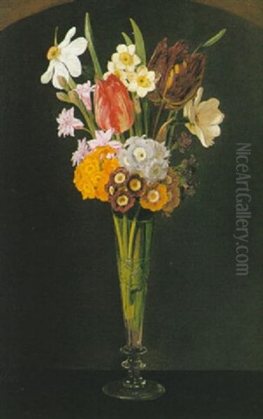 Flowers In A Vase Oil Painting by Jorgen Roed