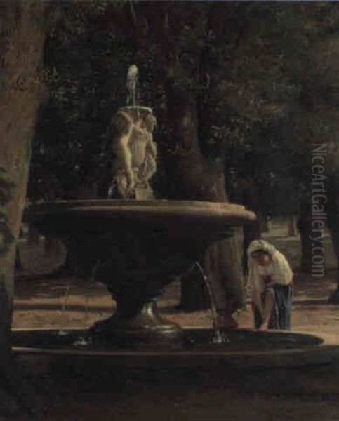 Madchen Am Brunnen Oil Painting by Jorgen Roed