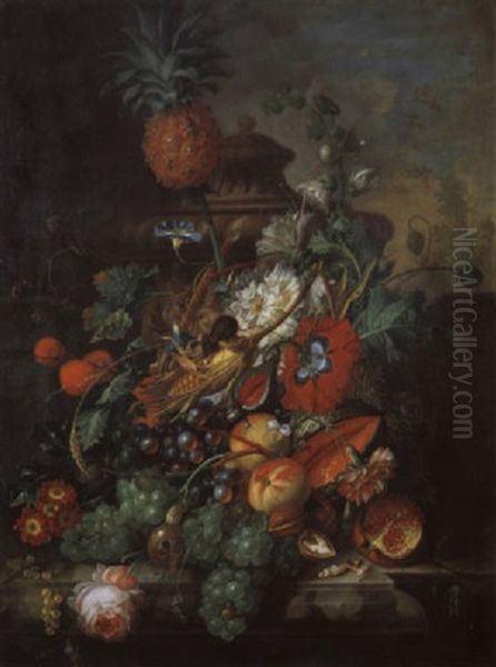 Blumen- Und Fruchtestilleben Oil Painting by Johannes Christianus Roedig