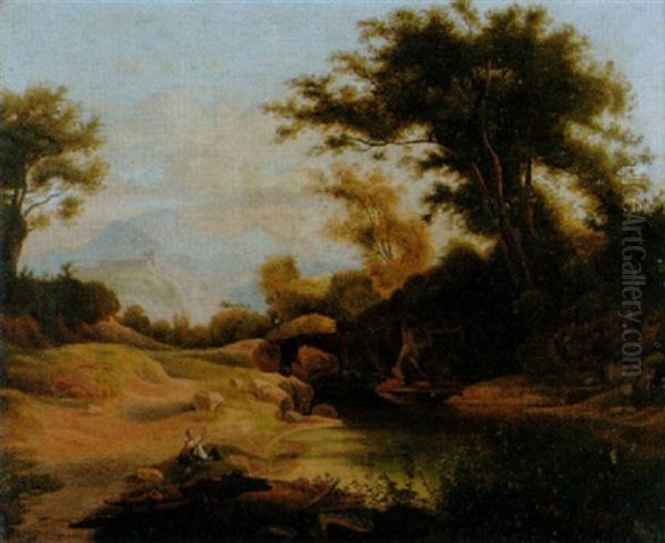 Sommerliche Landschaft Mit Teich Oil Painting by Joseph Roedler