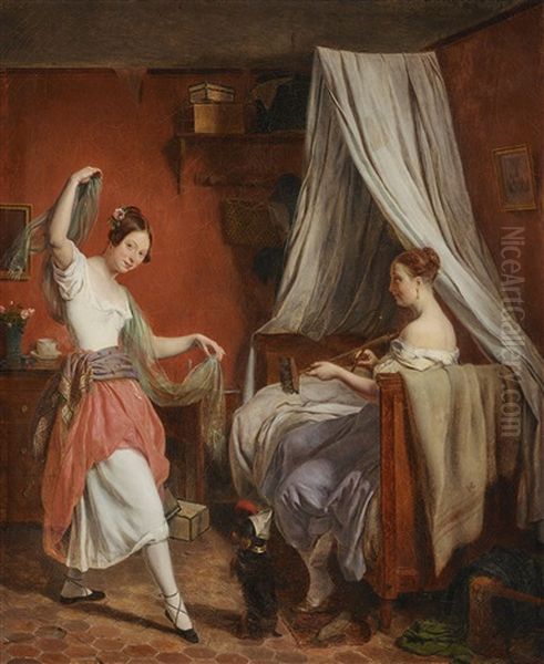 La Danse Improvisee (a Spontaneous Dance) Oil Painting by Jean Alphonse Roehn