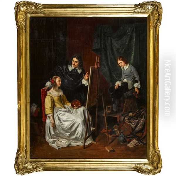 Meister, Malerin Und Modell Im Atelier Oil Painting by Jean Alphonse Roehn